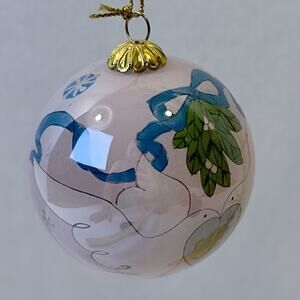 Pier 1 Li Bein 2007 Reverse Hand Painted Christmas Glass Ornament 2 Turtle Doves